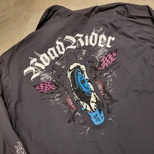 Road Rider Motorcycle Mens XL Embroidered Biker AOP Snap Shirt Shacket MRG
